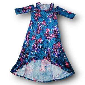 NY Collection Dress Size 1X Women's Plus Size Dress Floral Cold Shoulder Hi Low